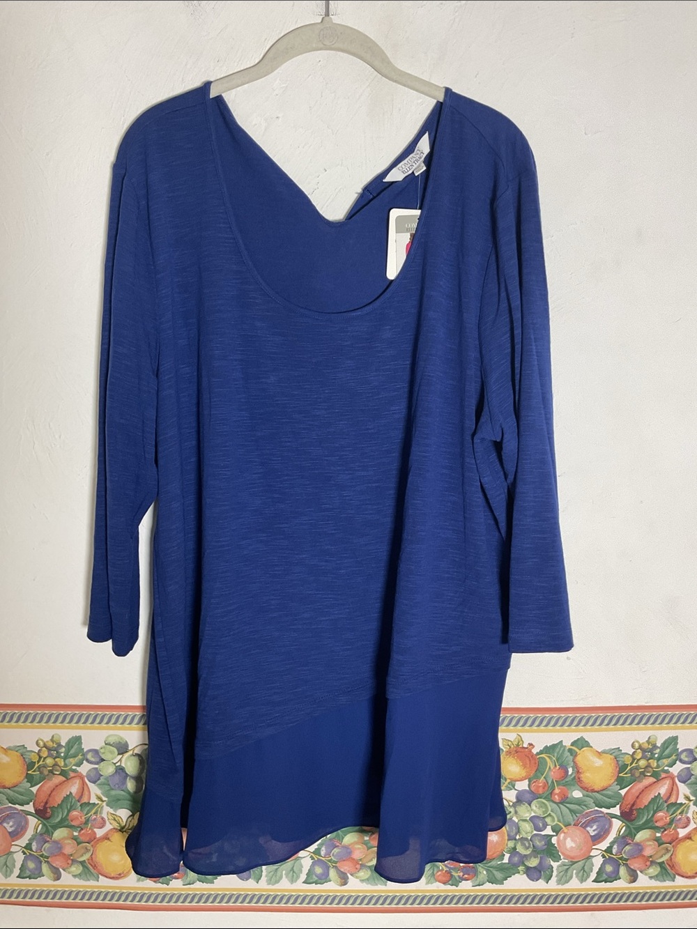 Company Ellen Tracy Blue Asymmetric Layered Tunic Top Size XXL NWT